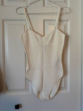 Zara Cream Ribbed One-Piece Bodysuit